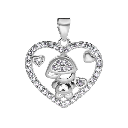 Colgante de Plata Corazón - Medallón con Figura Niño y Circones