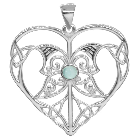 Colgante de Plata Corazón Mariposa con Piedra Calcedonia
