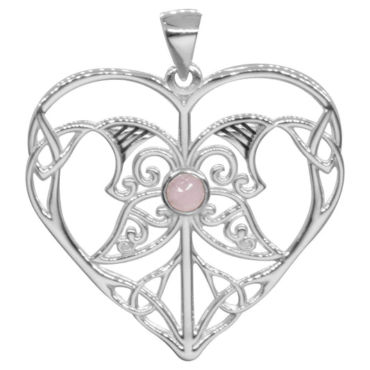 Colgante de Plata Corazón Mariposa con Piedra Cuarzo Rosa