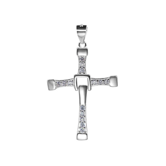 Colgante de Plata Cruz Bordes Cuadrados con Circones