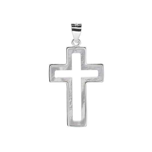 Colgante de Plata Cruz con Placa de Nácar