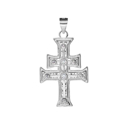 Colgante de Plata Cruz Doble con Aplicación de Circones