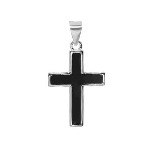 Colgante de Plata Cruz Gruesa con Esmaltado Negro