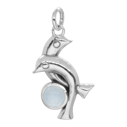 Colgante de Plata Delfines y Piedra Luna