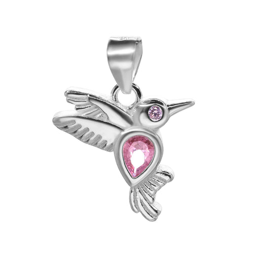 Colgante de Plata - Colibrí con Circón Color Rosa