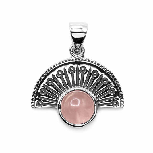 Colgante de Plata - Corona con Piedra de Cuarzo Rosa