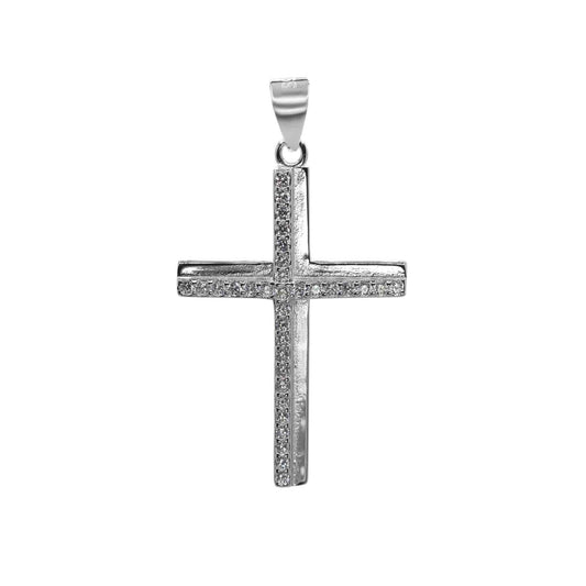 Colgante de Plata - Doble Cruz Lisa y con Circones