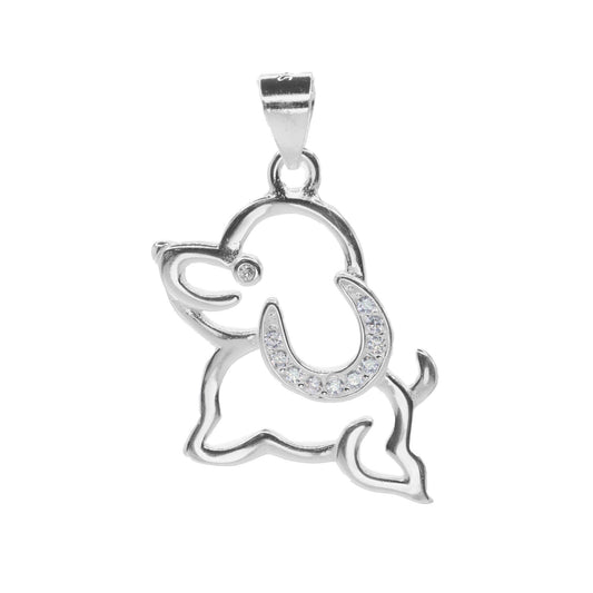 Colgante de Plata - Liso Perro con Serie de Circones