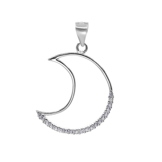 Colgante de Plata - Luna Calada con Serie de Circones