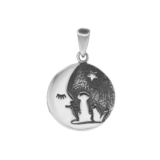 Colgante de Plata - Noche de Luna con Perro y Gato