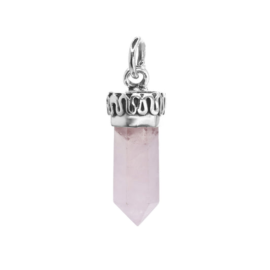 Colgante de Plata - Péndulo con Piedra de Cuarzo Rosa