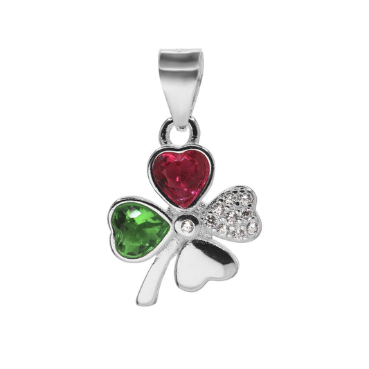 Colgante de Plata - Trébol con Circones Esmeralda y Rojo Cereza