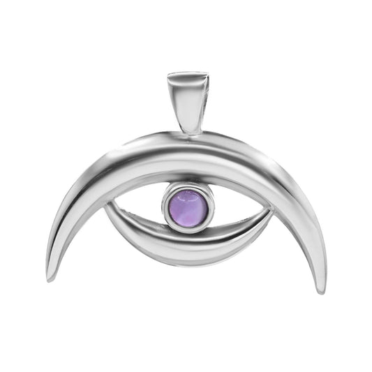 Colgante de Plata Doble Luna con Piedra Amatista