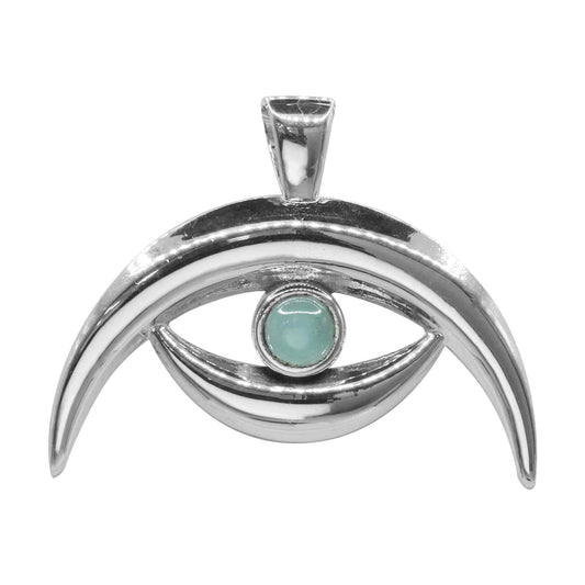 Colgante de Plata Doble Luna con Piedra Calcedonia