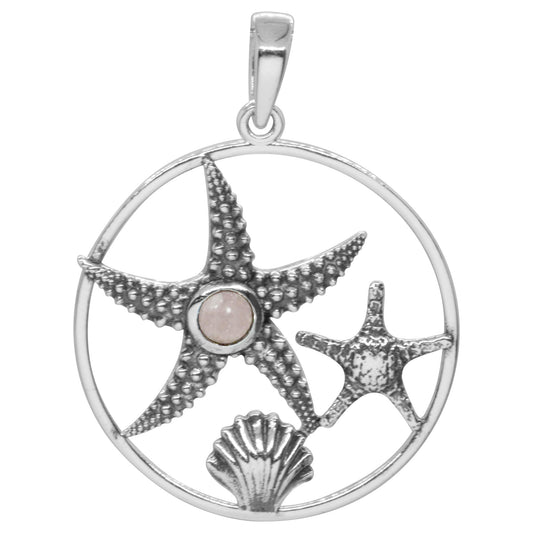 Colgante de Plata Estrellas de Mar con Piedra Cuarzo Rosa