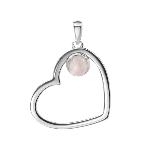 Colgante de Plata Figura Corazón con Piedra de Cuarzo Rosa