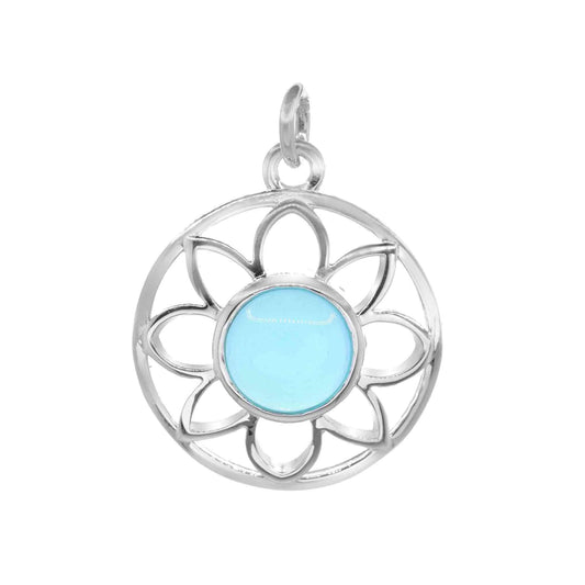 Colgante de Plata Figura Flor con Piedra Calcedonia