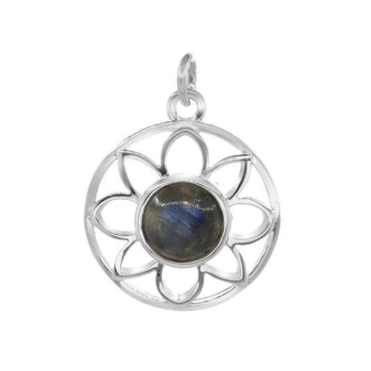 Colgante de Plata Figura Flor con Piedra Labradorita