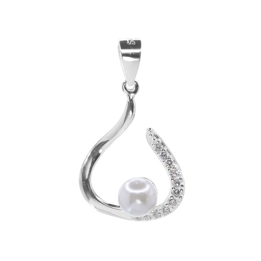 Colgante de Plata Figura Gota con Perla y Circones