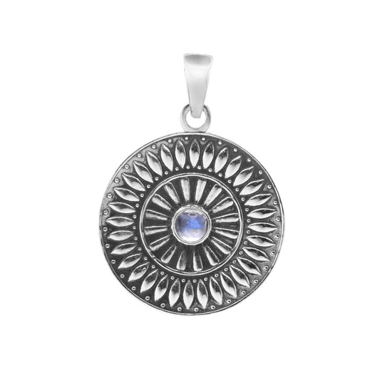 Colgante de Plata Medalla Flor con Piedra Luna