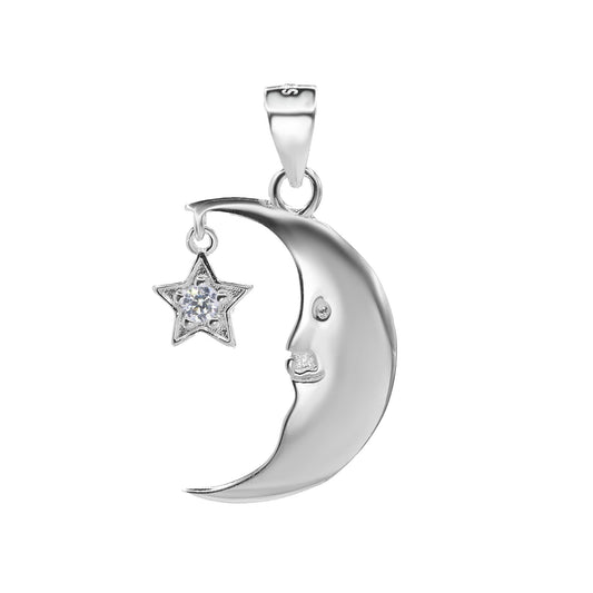 Colgante de Plata Media Luna con Estrella de Circón Colgante