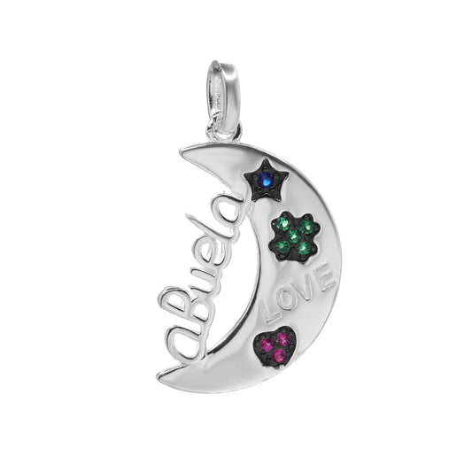 Colgante de Plata - Abuela Media Luna con Circones de Colores