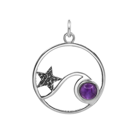 Colgante de Plata Ola y Estrella con Piedra Amatista