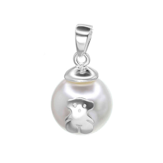 Colgante de Plata Perla con Aplicación Figura de Osito - DJOYAS