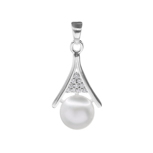 Colgante de Plata Perlas con Pequeña Placa con Circones