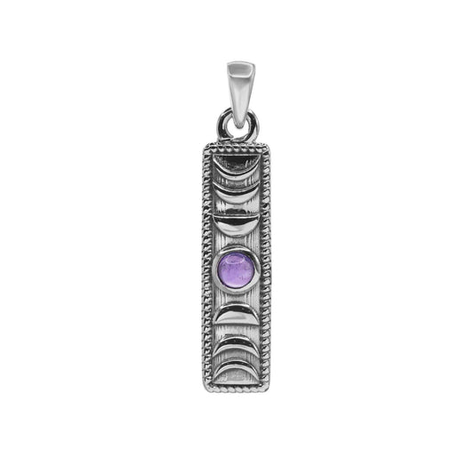 Colgante de Plata Placa - Fase Lunar con Piedra Amatista
