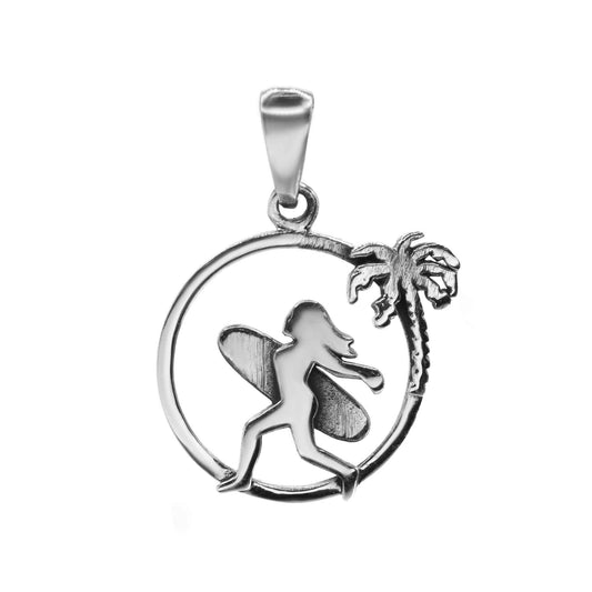 Colgante de Plata Placa - Playero con Surfista