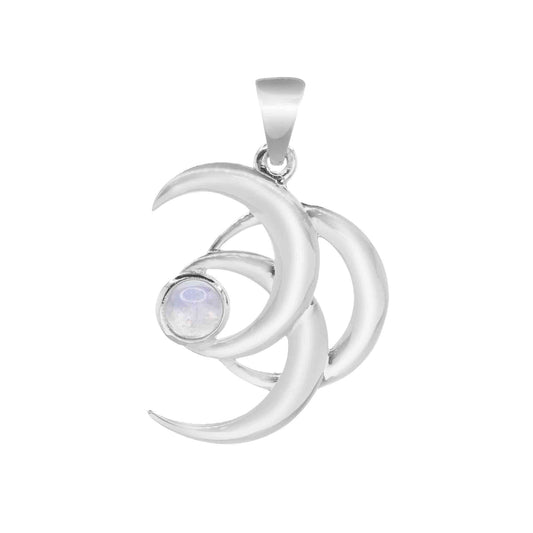Colgante de Plata Triple Luna con Piedra Luna