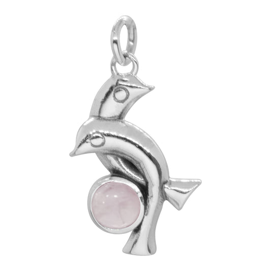 Colgante Delfines y Piedra Cuarzo Rosa