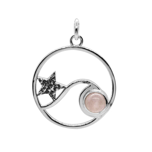 Colgante Ola y Estrella con Piedra Cuarzo Rosa