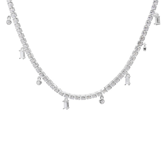 Collar de Plata Cadena de Circones con Círculos y Rectángulos de Circón