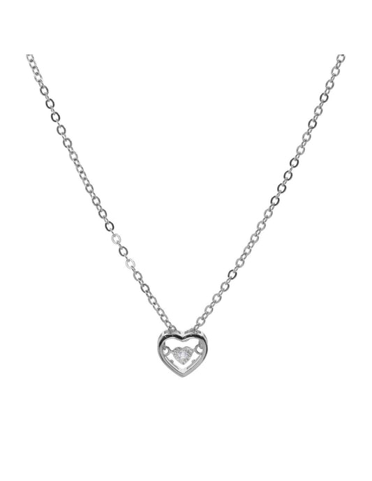 Collar de Plata Caja Corazón con Pequeño Corazón de Circón de Centro