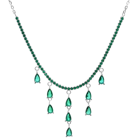 Collar de Plata Cascada Gotas Circones Esmeralda