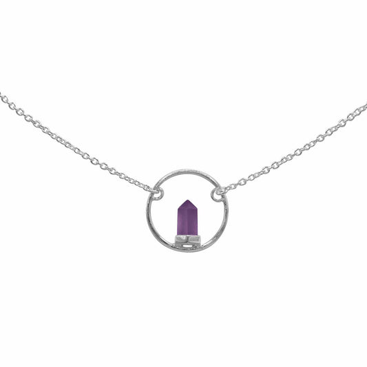 Collar de Plata Circulo con Péndulo Amatista