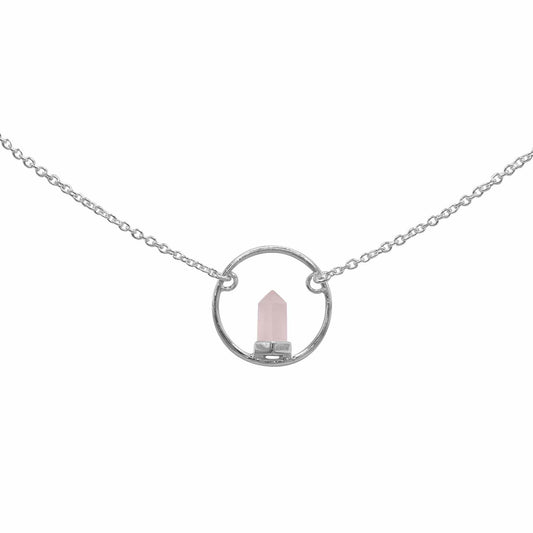 Collar de Plata Colgante de Cuarzo Rosa