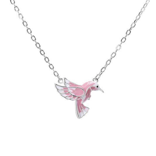 Collar de Plata Colibrí Esmaltado Rosa