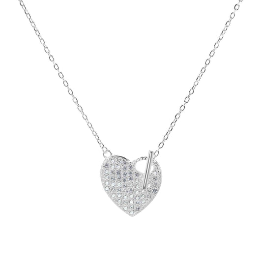 Collar de Plata Corazón con Circones y broche ancla