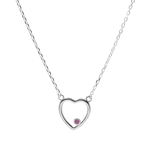 Collar de Plata Corazón con Pequeño Circón Rosa