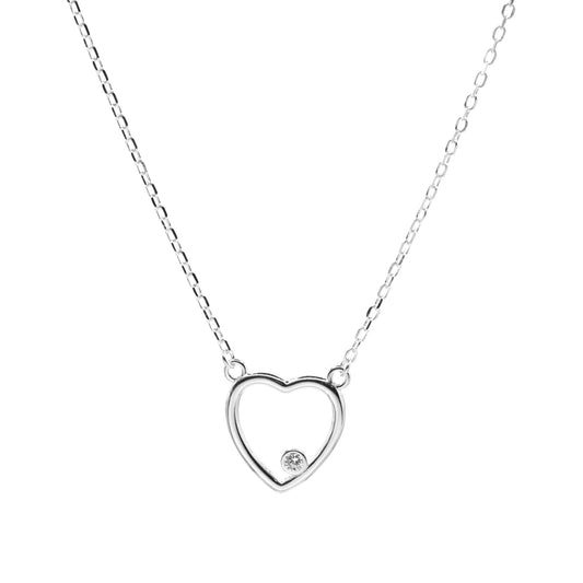 Collar de Plata Corazón con Pequeño Circón