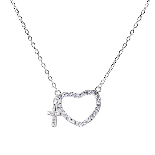 Collar de Plata Corazón y Cruz con Circones