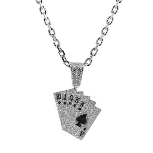 Collar de Plata Deluxe Baraja de Pica con Circones