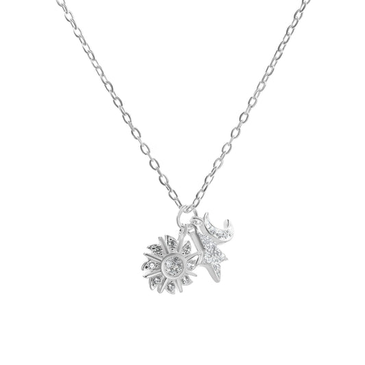 Collar de Plata Dije de Sol con Estrella y Luna de Circones