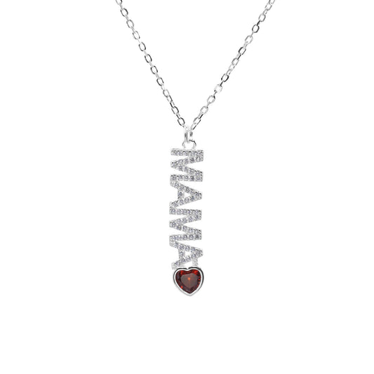 Collar de Plata Dije MAMÁ con Corazón de Circón