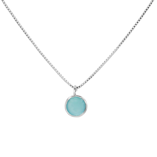 Collar de Plata - Botón con Piedra Calcedonia 45 cm