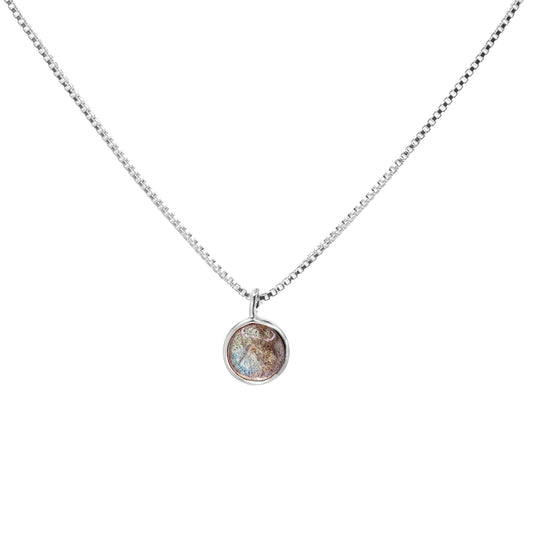Collar de Plata - Botón con Piedra Labradorita 45 cm