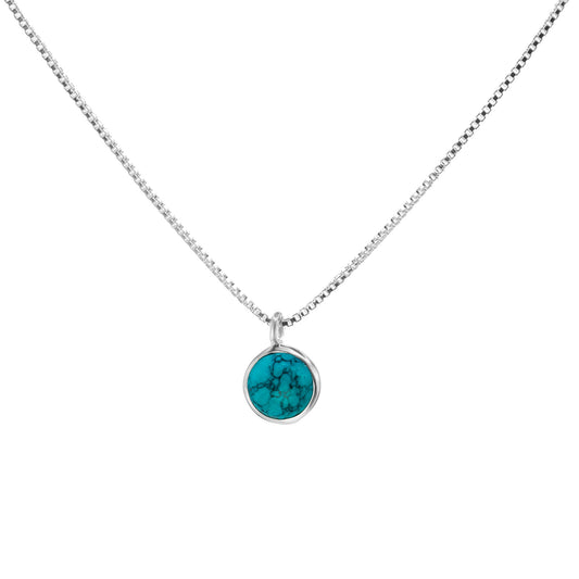 Collar de Plata - Botón con Piedra Turquesa 45 cm